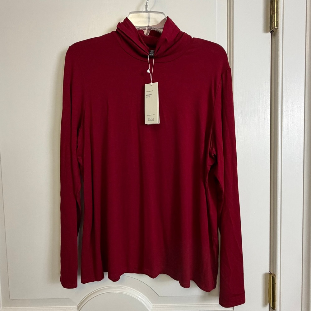 Eileen Fisher Scrunch Neck Top Womens XL Red